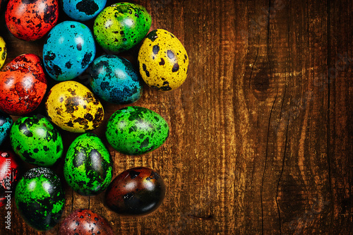 Colored Easter quail eggs. Happy Easter!