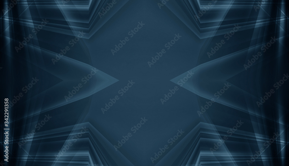 Obraz premium Abstract blue neon background with rays and lines. Reflection of light in the dark. Tunnel in blue neon light, underground passage. Abstract blue background. Background of an empty black corridor