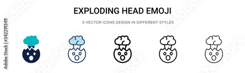 Exploding head emoji icon in filled, thin line, outline and stroke style. Vector illustration of two colored and black exploding head emoji vector icons designs can be used for mobile, ui, web