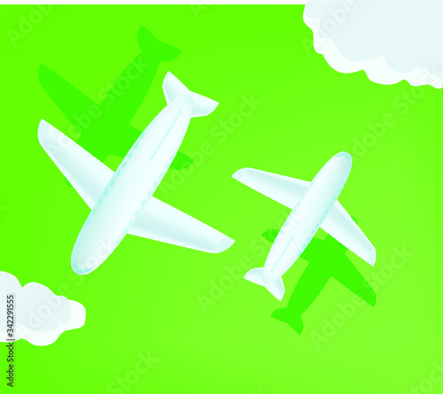 two airplanes plane icon fly travel symbol flight traveling on green background landing 