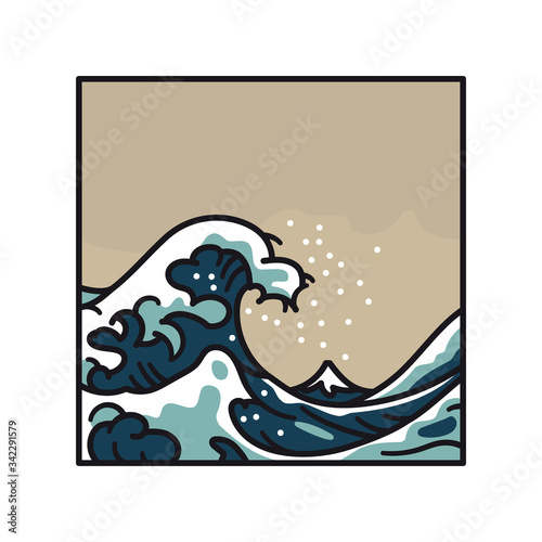 Billede på lærred Great Wave Off Kanagawa after Hokusai isolated cartoon vector illustration for M