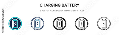 Charging battery icon in filled, thin line, outline and stroke style. Vector illustration of two colored and black charging battery vector icons designs can be used for mobile, ui, web