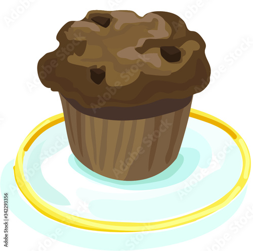 chocolate brown muffin desert icon cake cupcake food on plate sweet isolated on white background
