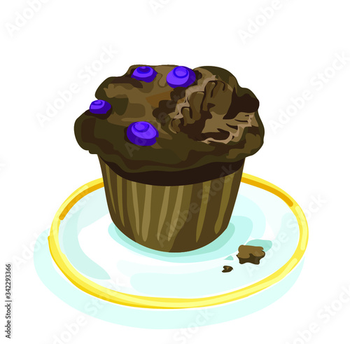 chocolate bite bitten brown muffin desert icon cake cupcake food on plate sweet isolated on white background