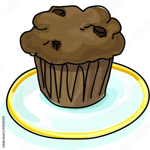 chocolate brown muffin desert icon cake cupcake food on plate sweet isolated on white background