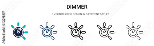 Dimmer icon in filled, thin line, outline and stroke style. Vector illustration of two colored and black dimmer vector icons designs can be used for mobile, ui, web