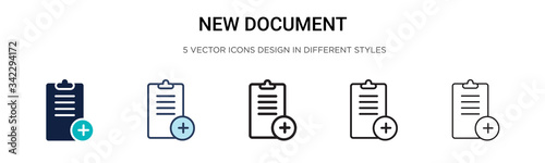 New document icon in filled, thin line, outline and stroke style. Vector illustration of two colored and black new document vector icons designs can be used for mobile, ui, web