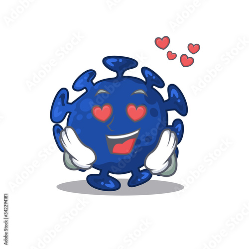 Cute streptococcus cartoon character has a falling in love face