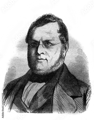 Portrait of the Count Camillo Benzo di Cavour, Italy's first Prime Minister in the old book The Essays in Newest History, by I.I. Grigorovich, 1883, St. Petersburg photo