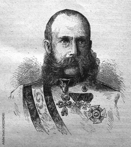 Franz Joseph King I of Hungary in the old book The Essays in Newest History, by I.I. Grigorovich, 1883, St. Petersburg