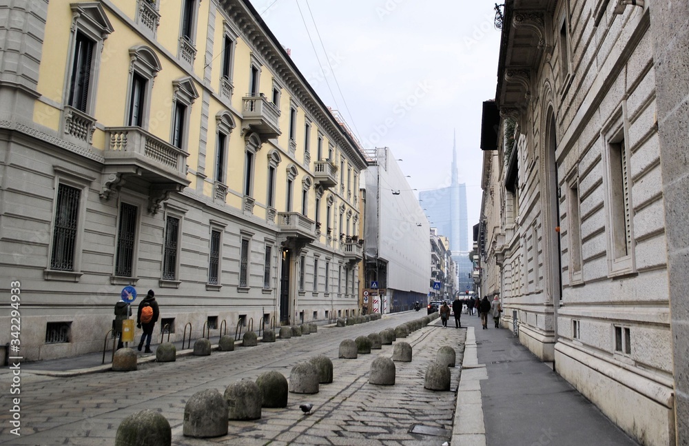 Milan old Italian town ancient buildings urban panorama cityscape architecture history background