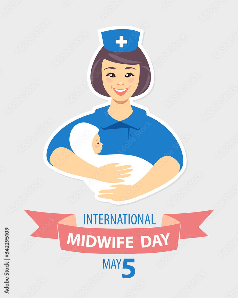 International midwife day. May 5. Vector flat card congratulation card