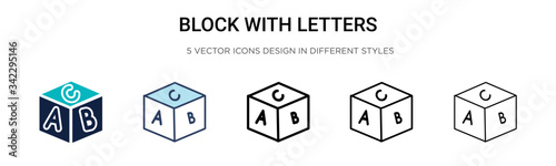 Block with letters icon in filled, thin line, outline and stroke style. Vector illustration of two colored and black block with letters vector icons designs can be used for mobile, ui, web