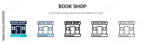 Book shop icon in filled, thin line, outline and stroke style. Vector illustration of two colored and black book shop vector icons designs can be used for mobile, ui, web