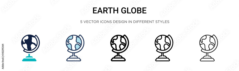 Earth globe icon in filled, thin line, outline and stroke style. Vector ...