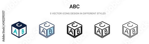 Abc icon in filled, thin line, outline and stroke style. Vector illustration of two colored and black abc vector icons designs can be used for mobile, ui, web