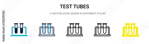 Test tubes icon in filled, thin line, outline and stroke style. Vector illustration of two colored and black test tubes vector icons designs can be used for mobile, ui, web