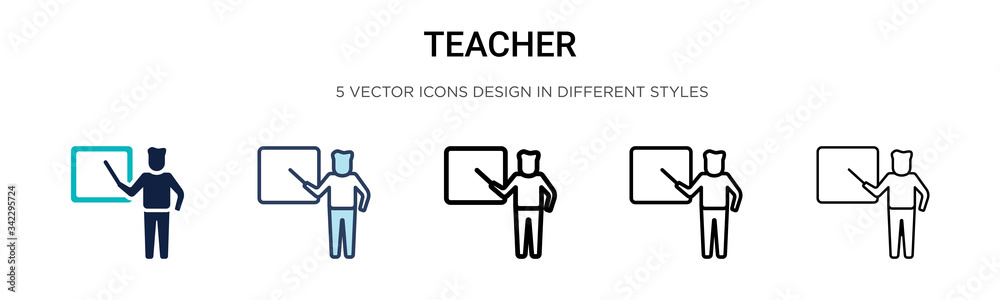 Teacher icon in filled, thin line, outline and stroke style. Vector illustration of two colored and black teacher vector icons designs can be used for mobile, ui, web