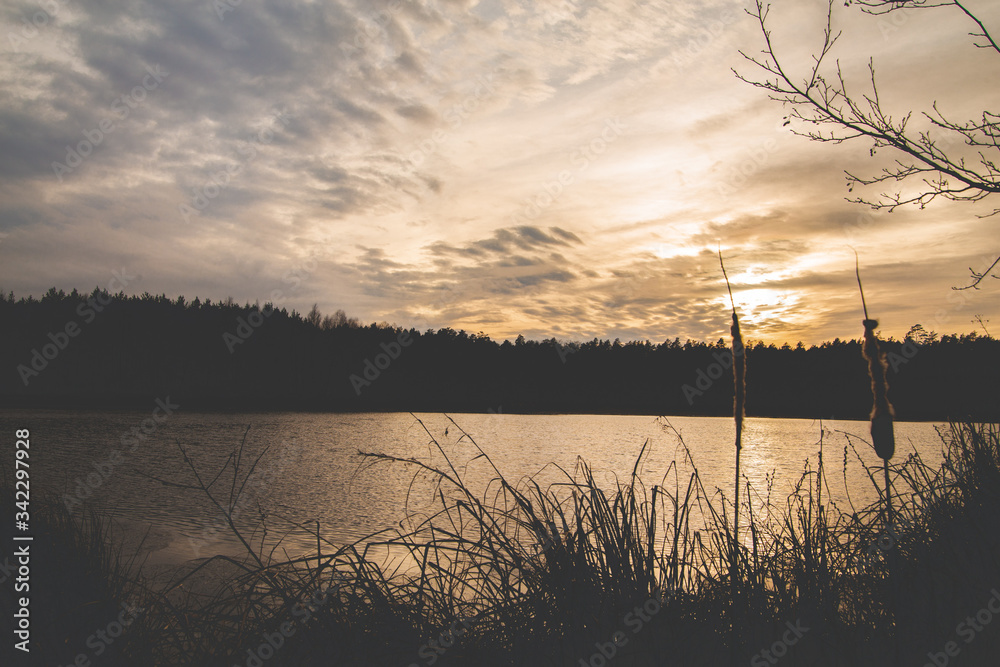 Sunset over lake