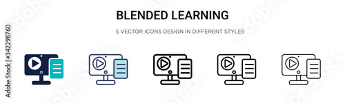 Blended learning icon in filled, thin line, outline and stroke style. Vector illustration of two colored and black blended learning vector icons designs can be used for mobile, ui, web