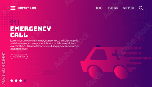 911 emergency call concept with ambulance. Modern flat web landing page design template. Vector illustration