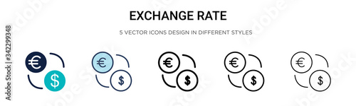 Exchange rate icon in filled, thin line, outline and stroke style. Vector illustration of two colored and black exchange rate vector icons designs can be used for mobile, ui, web