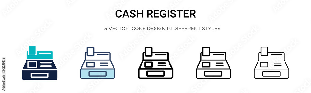 Fototapeta premium Cash register icon in filled, thin line, outline and stroke style. Vector illustration of two colored and black cash register vector icons designs can be used for mobile, ui, web
