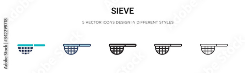 Sieve icon in filled, thin line, outline and stroke style. Vector illustration of two colored and black sieve vector icons designs can be used for mobile, ui, web