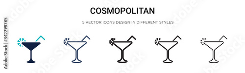 Cosmopolitan icon in filled, thin line, outline and stroke style. Vector illustration of two colored and black cosmopolitan vector icons designs can be used for mobile, ui, web