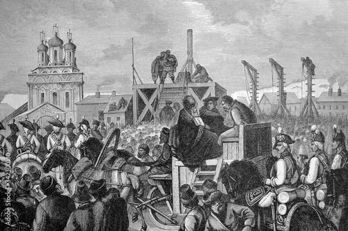 Photography Execution of Pugachov, the great Russian rebellion in the old book The Catherine II's story, by A