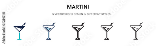 Martini icon in filled, thin line, outline and stroke style. Vector illustration of two colored and black martini vector icons designs can be used for mobile, ui, web