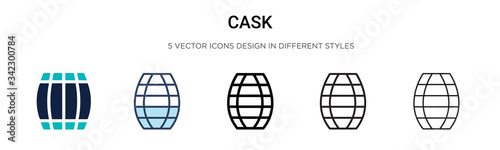 Cask icon in filled, thin line, outline and stroke style. Vector illustration of two colored and black cask vector icons designs can be used for mobile, ui, web