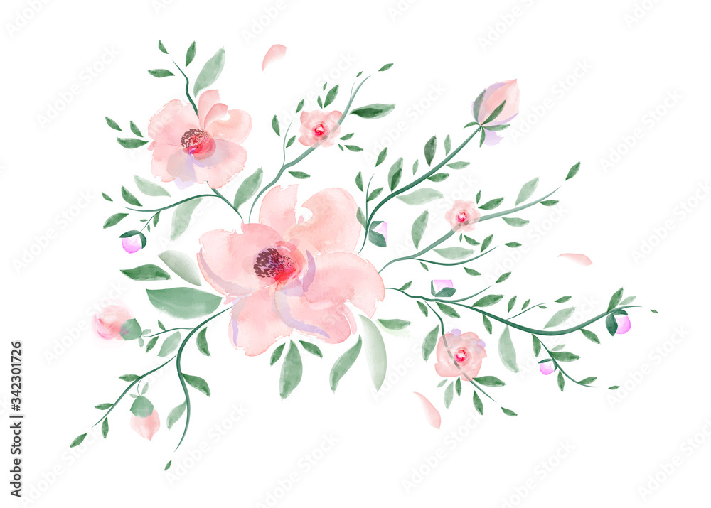 Beautiful bouquet of pink peonies isolated on white background 