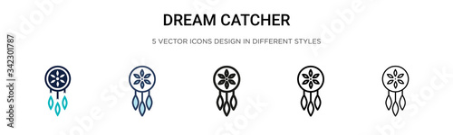 Dream catcher icon in filled, thin line, outline and stroke style. Vector illustration of two colored and black dream catcher vector icons designs can be used for mobile, ui, web