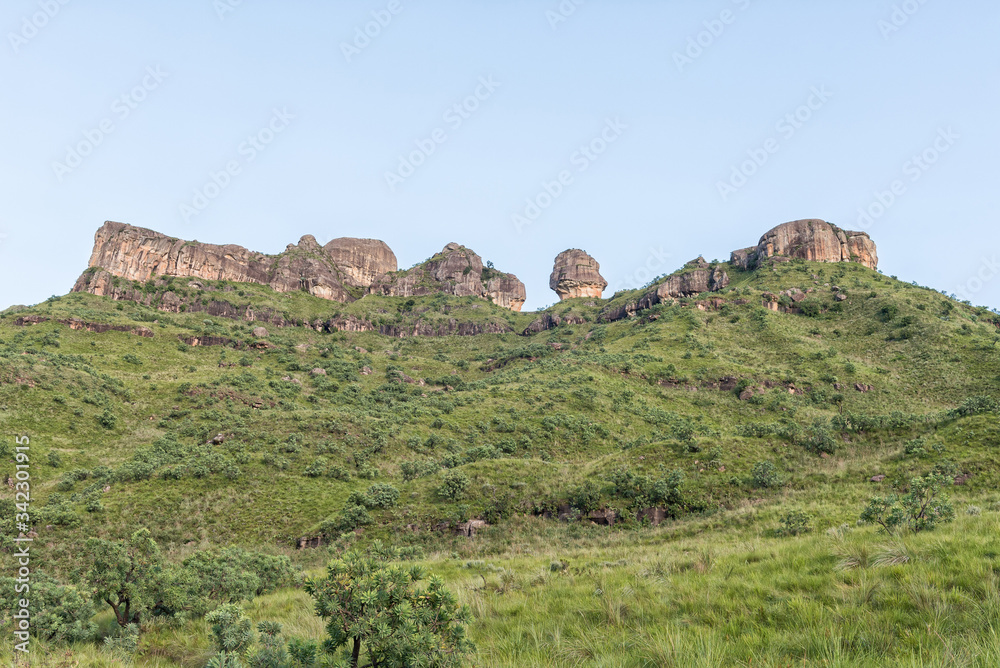 View from the Tugela Gorge hiking trail towards Policemans Helmet View from the Tugela Gorge hiking trail towards Policemans Helmet