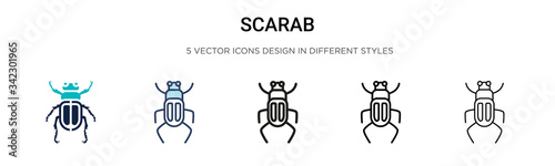 Scarab icon in filled, thin line, outline and stroke style. Vector illustration of two colored and black scarab vector icons designs can be used for mobile, ui, web