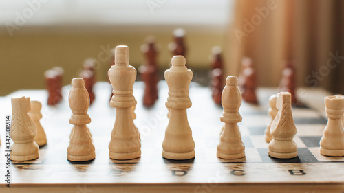 chess pieces stand on a chessboard close up 