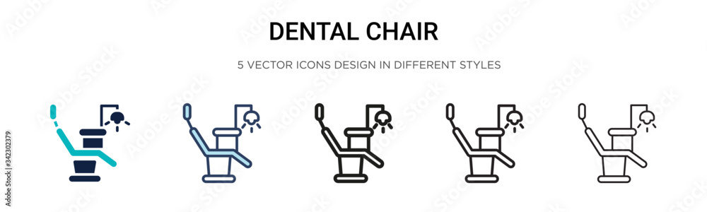 Dental chair icon in filled, thin line, outline and stroke style. Vector illustration of two colored and black dental chair vector icons designs can be used for mobile, ui, web