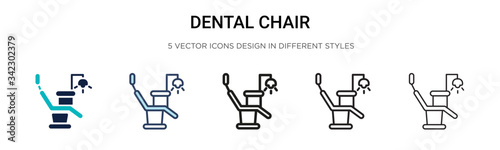Dental chair icon in filled, thin line, outline and stroke style. Vector illustration of two colored and black dental chair vector icons designs can be used for mobile, ui, web
