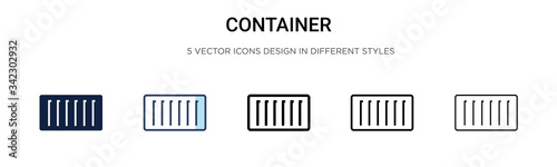 Container icon in filled, thin line, outline and stroke style. Vector illustration of two colored and black container vector icons designs can be used for mobile, ui, web