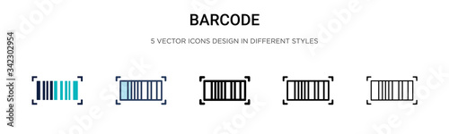 Barcode icon in filled, thin line, outline and stroke style. Vector illustration of two colored and black barcode vector icons designs can be used for mobile, ui, web