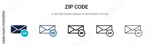 Zip code icon in filled, thin line, outline and stroke style. Vector illustration of two colored and black zip code vector icons designs can be used for mobile, ui, web