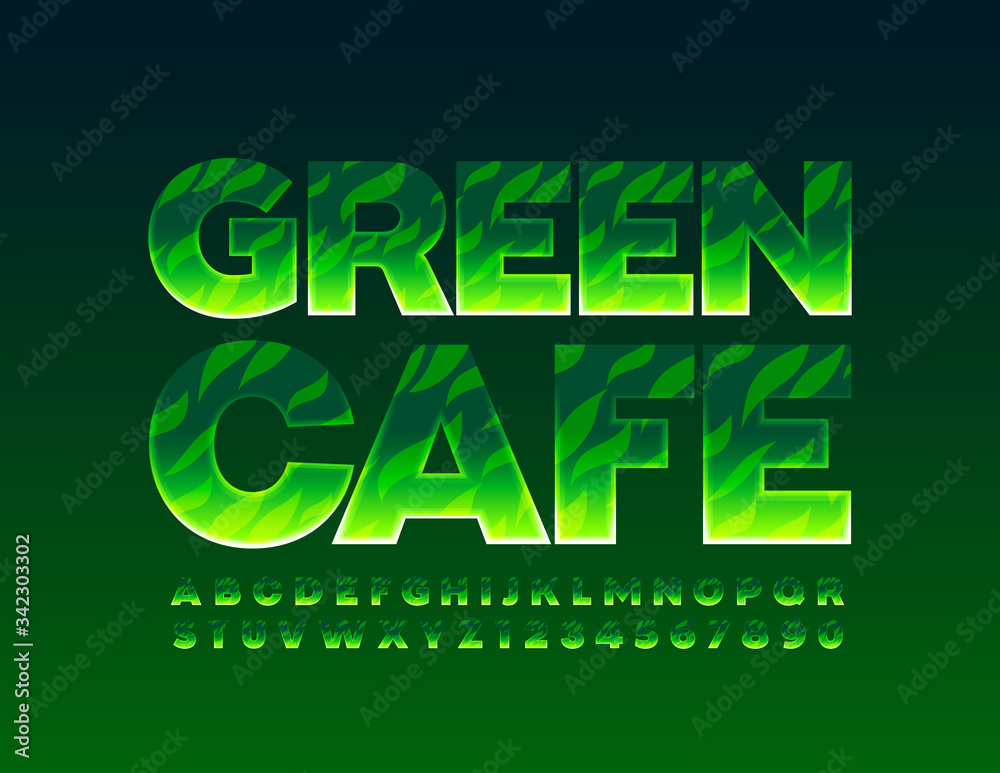 Naklejka premium Vector creative sign Green Cafe with textured Font. Trendy modern Alphabet Letters and Numbers