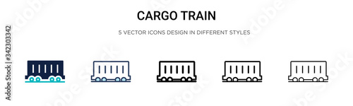Cargo train icon in filled, thin line, outline and stroke style. Vector illustration of two colored and black cargo train vector icons designs can be used for mobile, ui, web