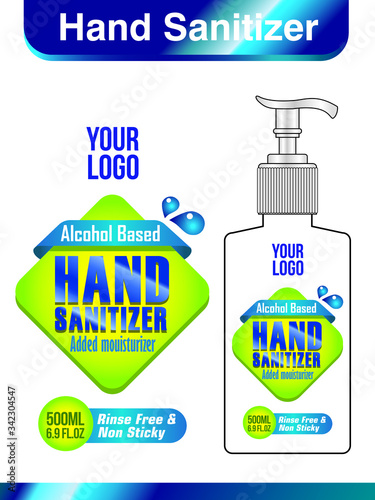 Hand sanitizer label design vector graphic template for packaging design.