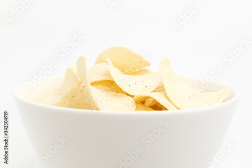 Potato chips sweets on white background