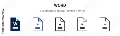 Word icon in filled, thin line, outline and stroke style. Vector illustration of two colored and black word vector icons designs can be used for mobile, ui, web