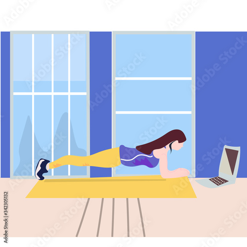 girl doing yoga exercise workout online at home