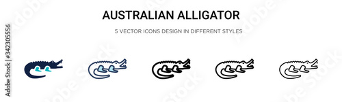 Australian alligator icon in filled, thin line, outline and stroke style. Vector illustration of two colored and black australian alligator vector icons designs can be used for mobile, ui, web