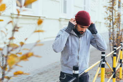 man preparing for jogging outdoors